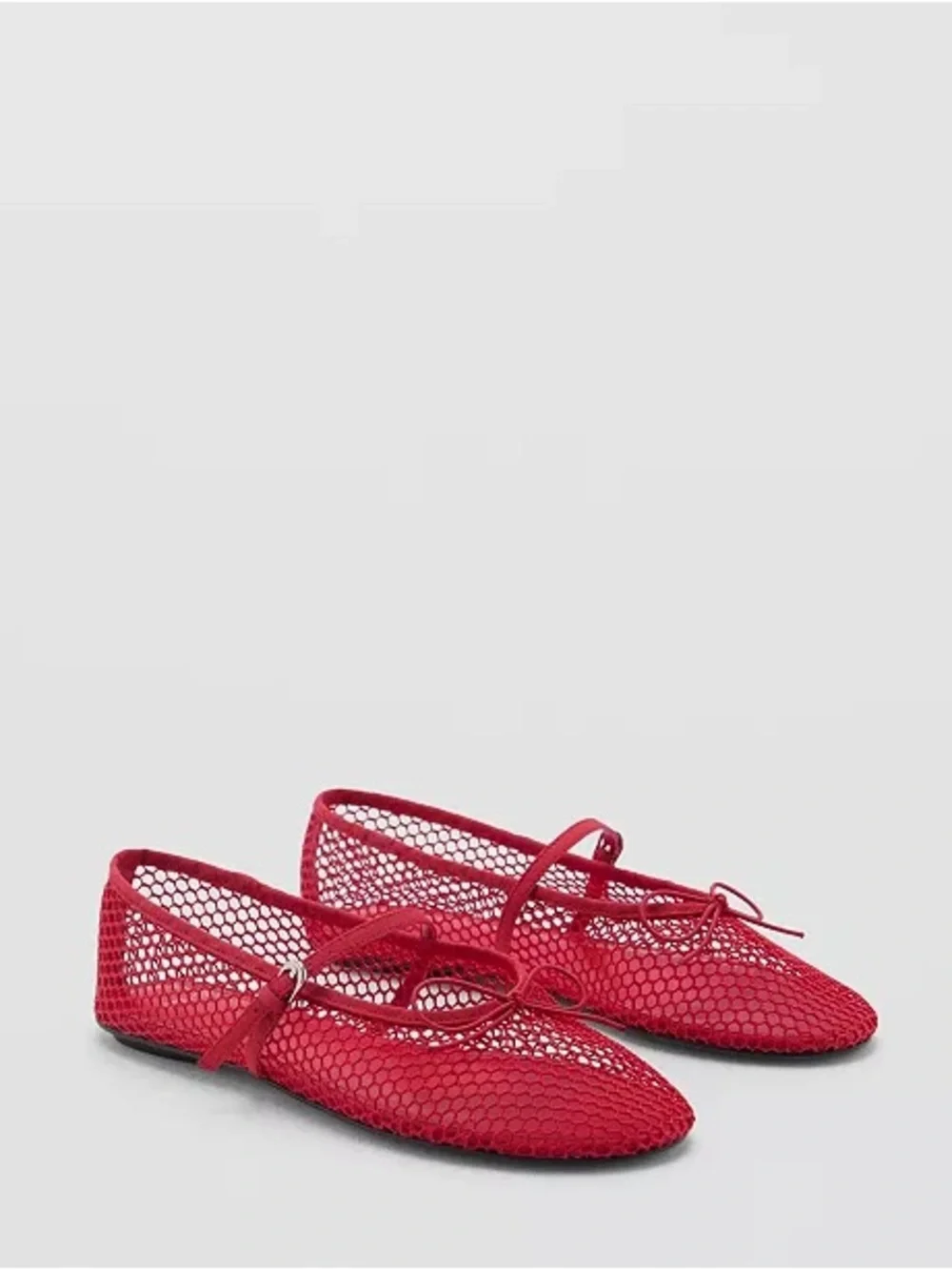 Mango Bright Red Mesh Mary Jane Ballerina Flats with Bow FINAL SALE